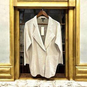 NWT Eileen Fisher Tencel Jacquard Wrap Coat Textured Knit Notch Collar Sz S/P